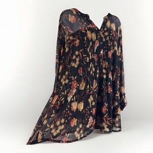 Ava & Grace 3X Tunic Top Floral Lined Sheer Overlay Flowy Pintuck Blouse